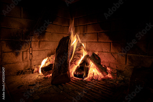 fire in fireplace. warm winter