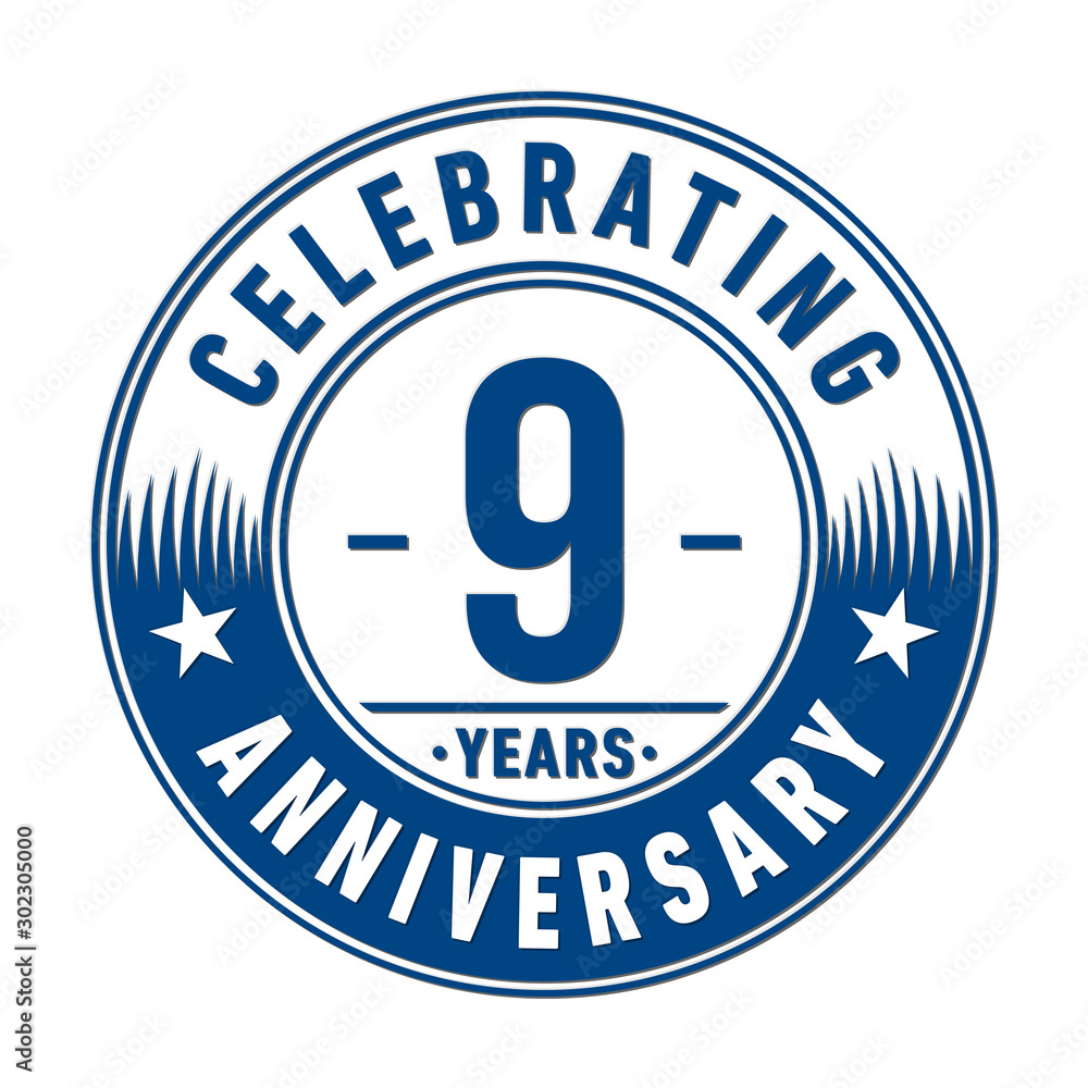 9 years anniversary celebration logo template. Vector and illustration.