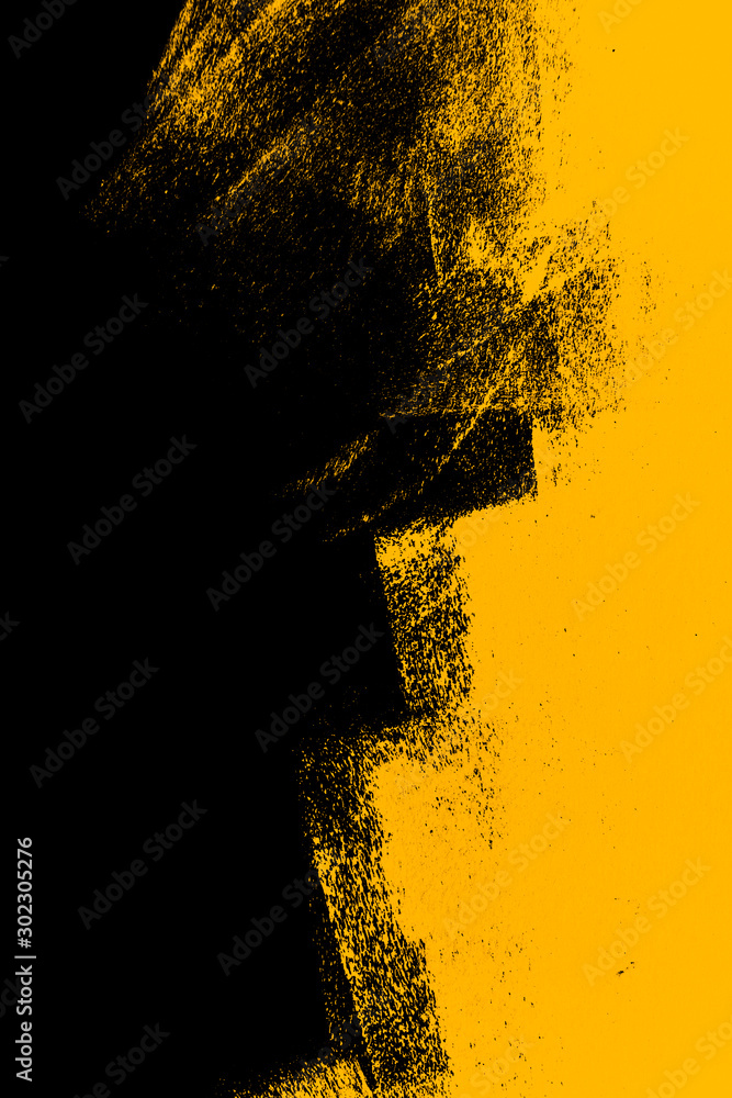 yellow and black paint background texture with brush strokes Stock