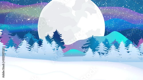 Silhouette of Flying Santa and Christmas Reindeer video animation. Merry Christmas and Happy New Year. -stock footage