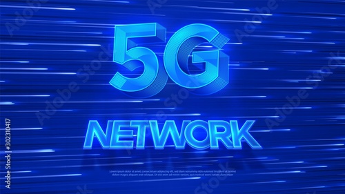 Innovative 5th Generation network technology. Realistic blue vector illustration.