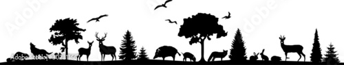 Wild Animals Forest Landscape Vector Silhouette