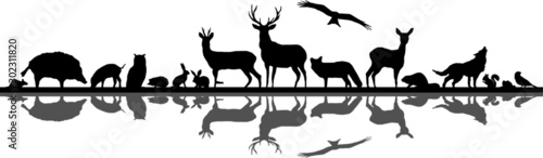 Wild Animals Forest Landscape Vector Silhouette