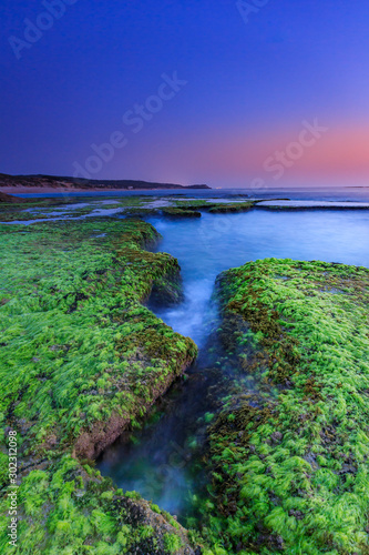 rocky beach at sunset dreamy fog