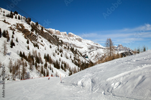 Ski slope in ski region Arabba, Dolomites