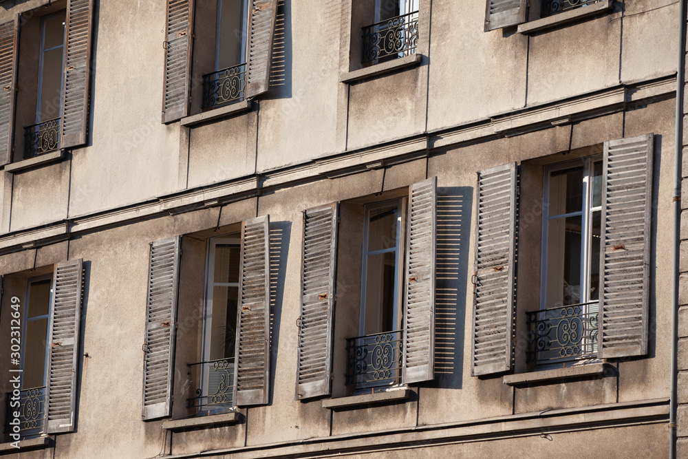 Window shutters of apartment building in Versailles, France