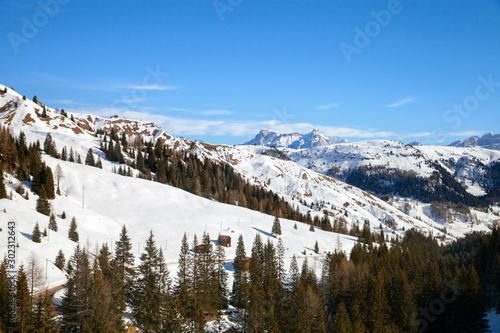 Panoramic view of Italian Dolomites in winter day