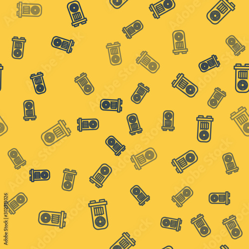 Blue line Mining farm icon isolated seamless pattern on yellow background. Cryptocurrency mining, blockchain technology, bitcoin, digital money market, wallet. Vector Illustration