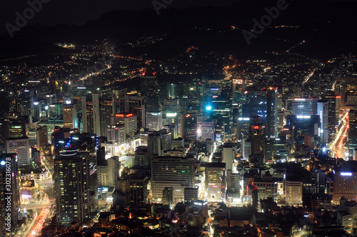 Night view of Seoul downtown captured from the top © willeye