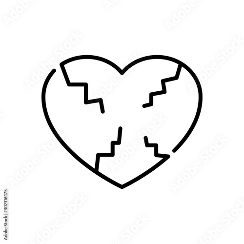 Icono lineal símbolo divorcio con corazón roto en color negro