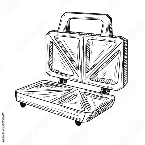 Sketch sandwich toaster on a white background. Vector illustration