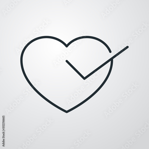 Icono lineal corazón con símbolo de validación en fondo gris