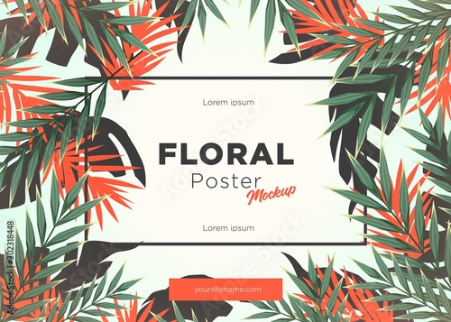 Bright tropical background with jungle plants. Exotic pattern with tropical leaves