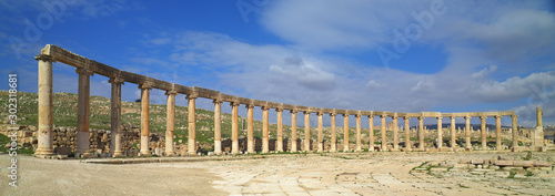Schilderij op canvas Ancient Jerash, Oval Plaza colonnade