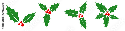 Christmas holly berry leaves. Vector illustration.