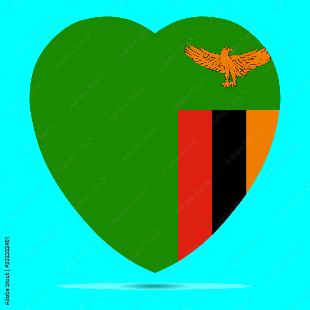 Fototapeta premium Zambia Flag In Heart Shape Vector
