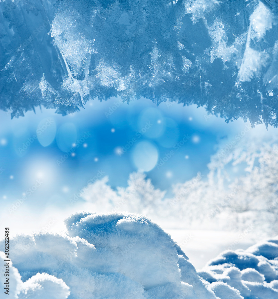 winter background with snow texture close up