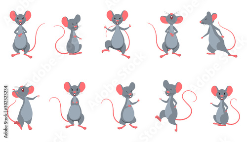 Set Rats (Mice) in Different Poses. Funny Cheerful Characters Isolated