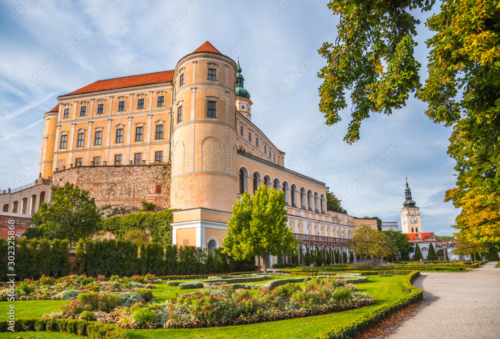 Mikulov Castle or Mikulov Chateau in Moravia, Czech Republic. View from Garden.