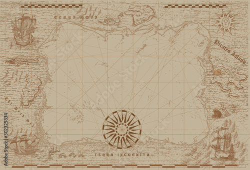 vector image of an old sea map in the style of medieval engravings