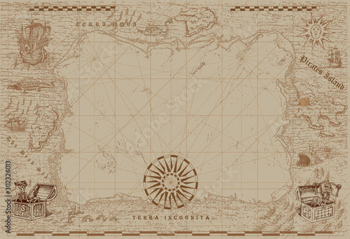 vector image of an old sea map in the style of medieval engravings 