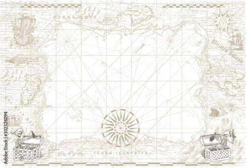 vector image of an old sea map in the style of medieval engravings