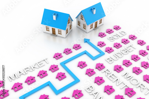 House choice and real estate concepts, original 3d rendering