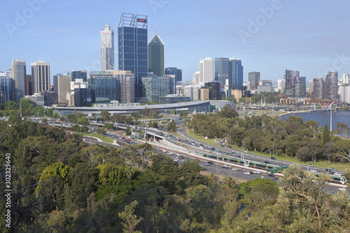 Aerial view of Perth central business district skyline in Western Australia