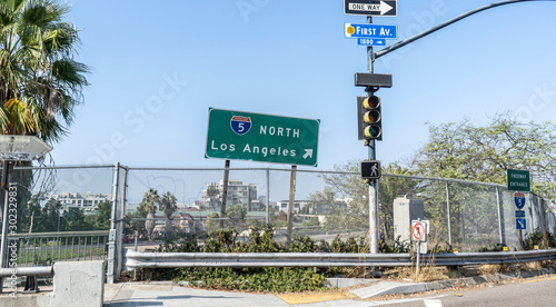 5 North Los Angeles highway street sign in San Diego California.