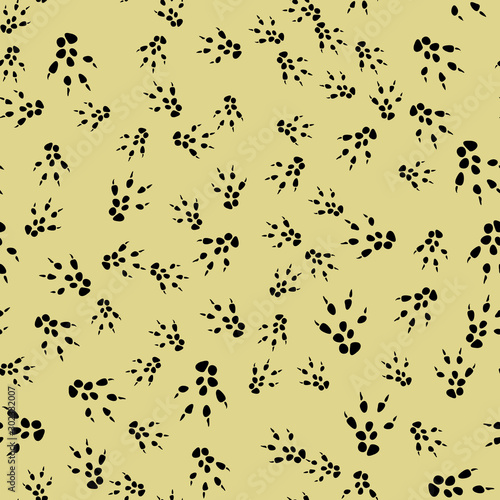 Seamless pattern mouse track. Small rat rodent prints. Vector, toy contour such as animal paw. Illustration