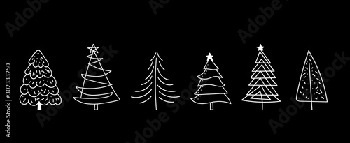 Doodle Christmas Trees. to create holiday cards, backgrounds, ornaments, decoration. Hand drawn Christmas tree happy new year