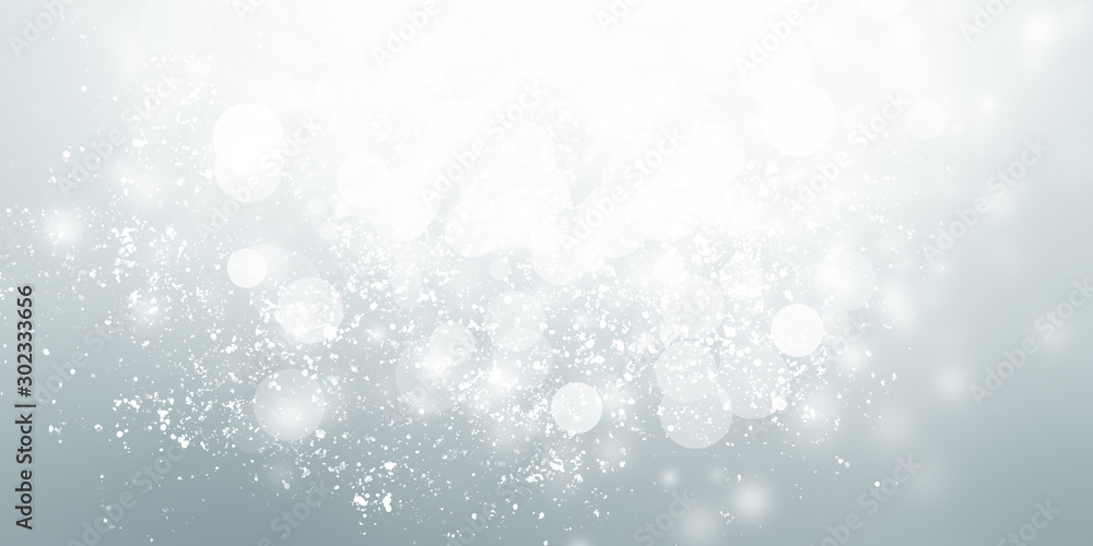 Fototapeta premium white and gray Christmas light with snowflake bokeh background, Winter backdrop wallpaper.