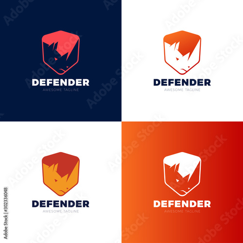 rhino shield security logo template vector icon illustration