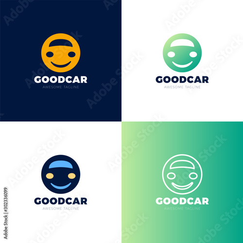 Smile car vector logo design template. Car face in circle. Funny logotype design