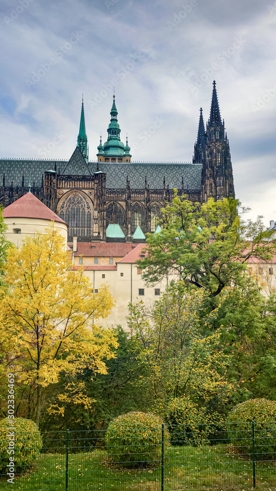Gothic towers of St. Vitus Cathedral in Praha, Prague, Chech republic