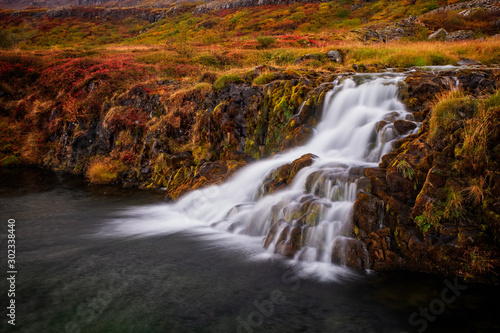 Gongumannafoss at Dynjandi waterfall at Iceland, taken with a long shutter time. September 2019