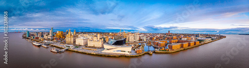 Panorama of Liverpool waterfront in the evening, Liverpool