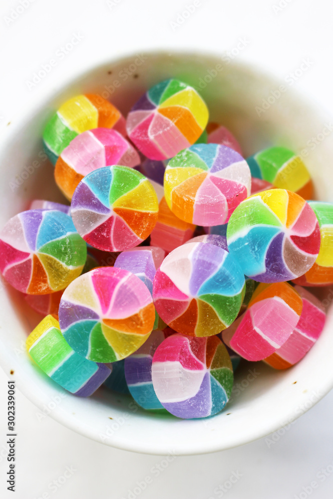 日本のカラフルな和風飴 風車ミント 鮮やかなキャンディー Stock Photo Adobe Stock