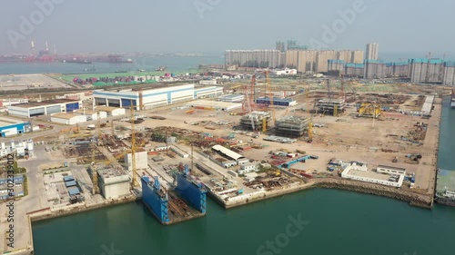 Wallpaper Mural Overview of construction site for new oil drilling platforms in industrial zone in Qingdao, China Torontodigital.ca
