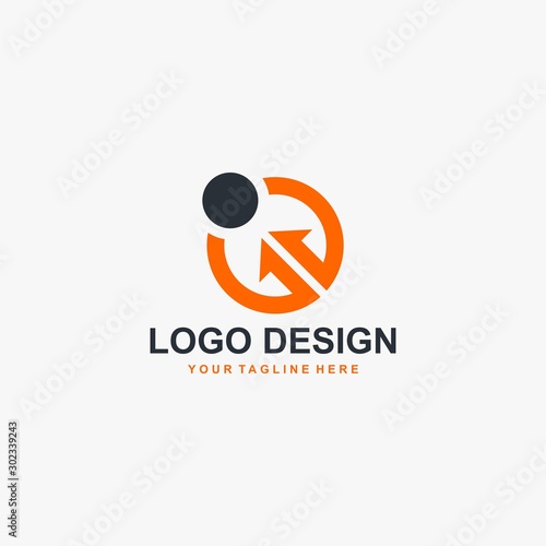 Dot arrows logo design. Arrow in circle illustration sign. Outline arrow vector icon.