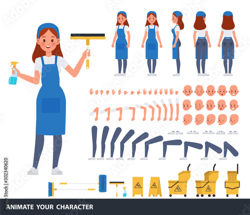 Cleaning woman staff character vector design. Create your own pose.