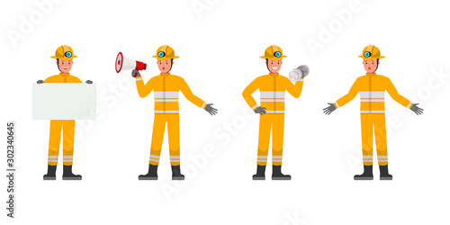 Firefighter character vector design. Presentation in various action. no2