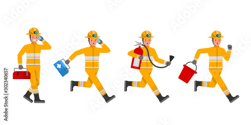 Firefighter character vector design. Presentation in various action. no5