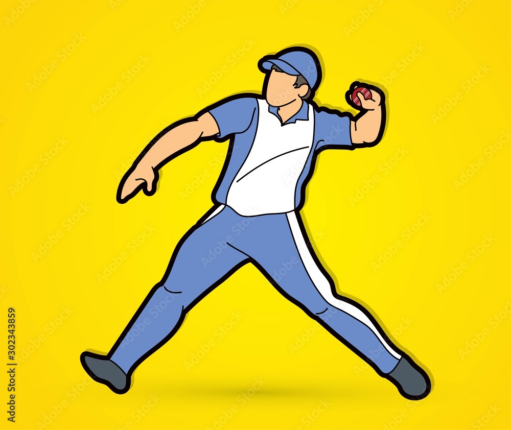 Cricket bowler sport player action cartoon graphic vector