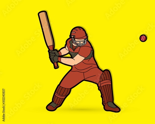Cricket batsman sport player action cartoon graphic vector