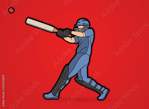 Cricket batsman sport player action cartoon graphic vector