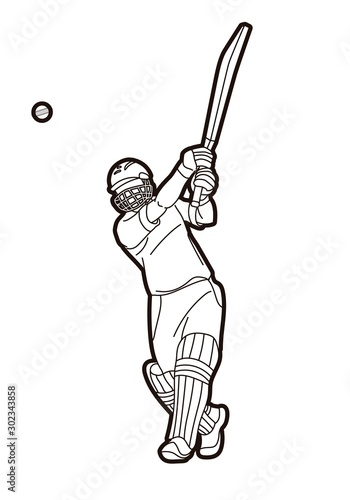 Cricket batsman sport player action cartoon graphic vector