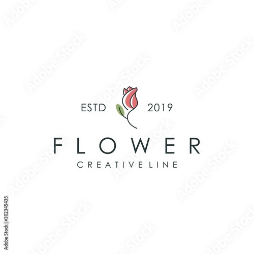 rose logo with outline style, natural vector illustration