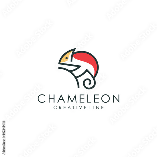 Chameleon logo with a line style, unique animal vector illustration