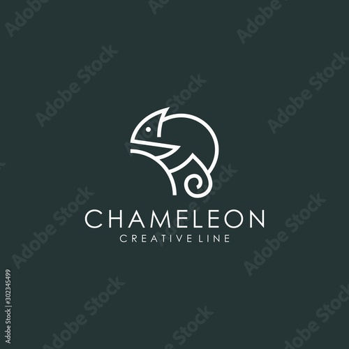 Chameleon logo with a line style, vector illustration of animal design